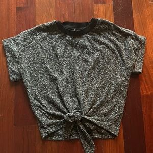 Topshop grey and black cropped short sleeve crop shirt.